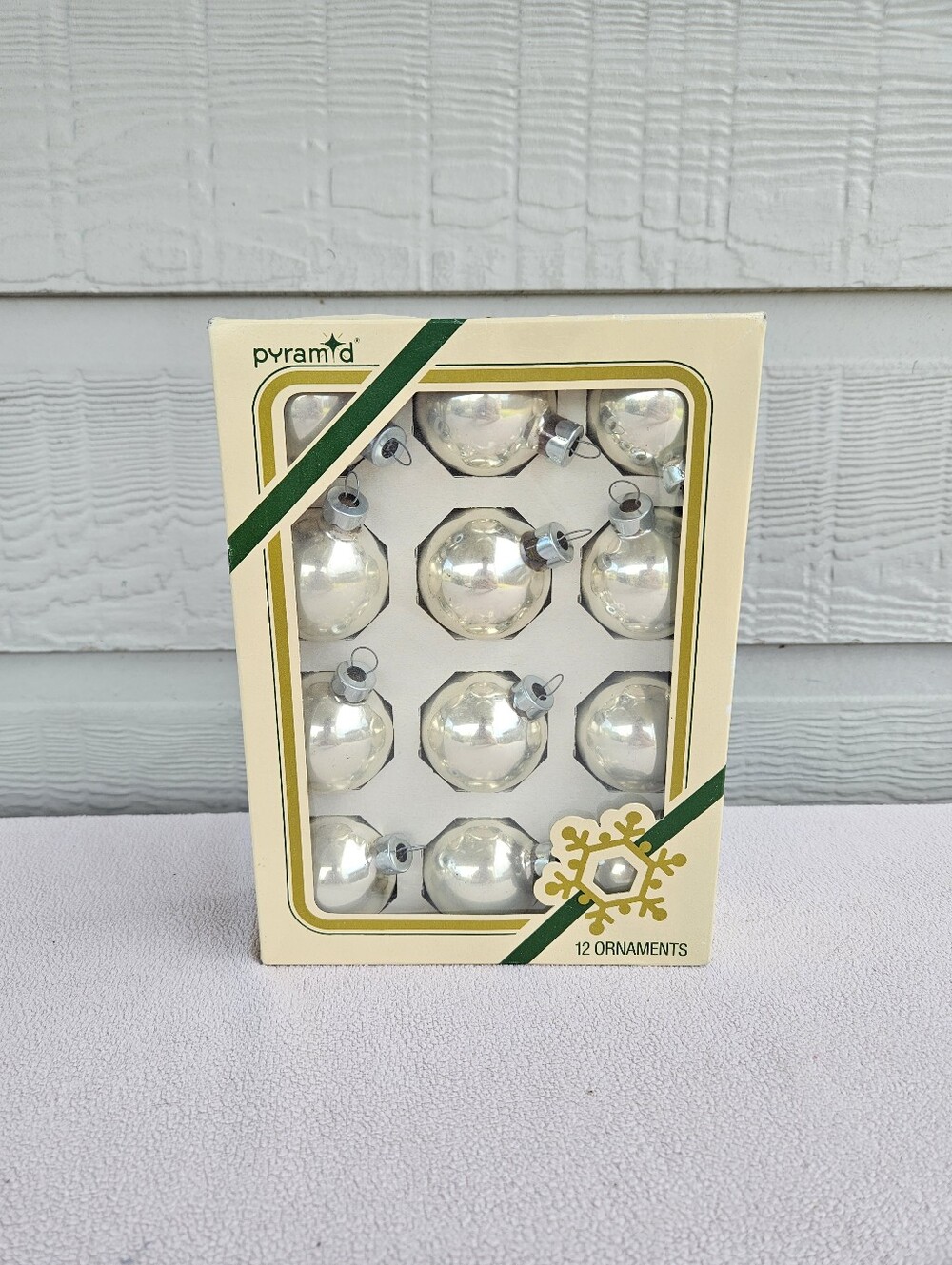 VTG Pyramid Rauch Silver Glass 1 3/4" Christmas Ornaments Balls Round USA Made